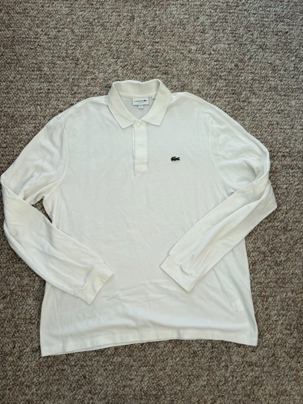 Lacoste Long Sleeve Polo Shirt - White with Green Crocodile